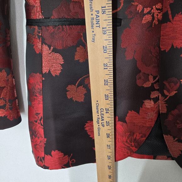 Mazari Tuxedo Jacket & Bowtie Sz S Black Red Floral Formal Holiday Evening - Picture 13 of 16